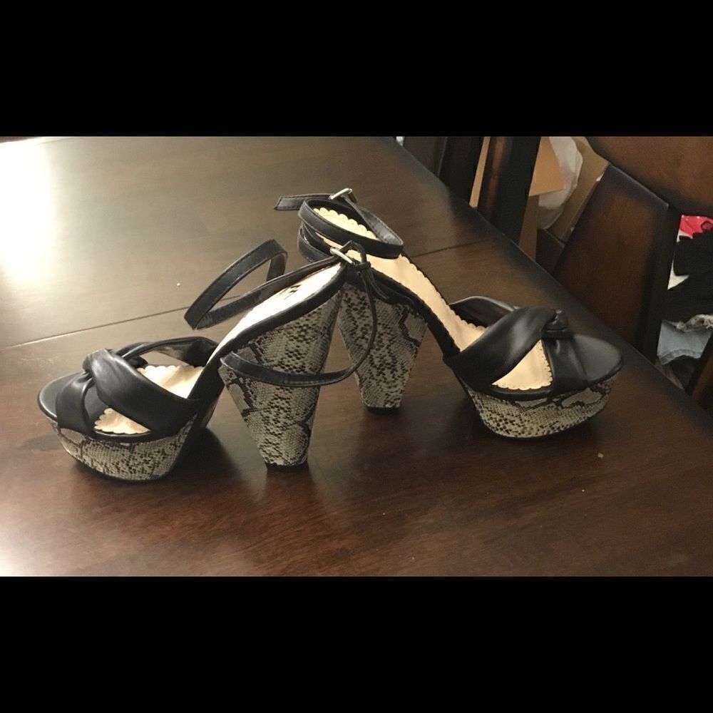 New Madison Snake Print Block High Heel Sandals 8